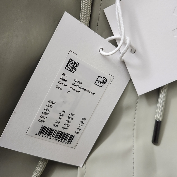 NWT Rains Hooded Raincoat Hooded Jacket Cement Gray Waterproof Unisex Small - Picture 5 of 5